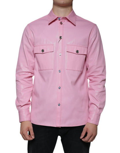 Camisa de algodón con cuello y botones en color rosa