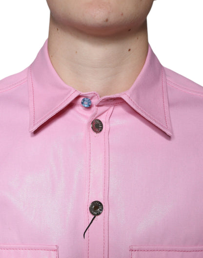 Camisa de algodón con cuello y botones en color rosa