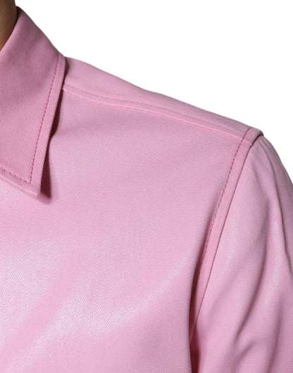 Camisa de algodón con cuello y botones en color rosa