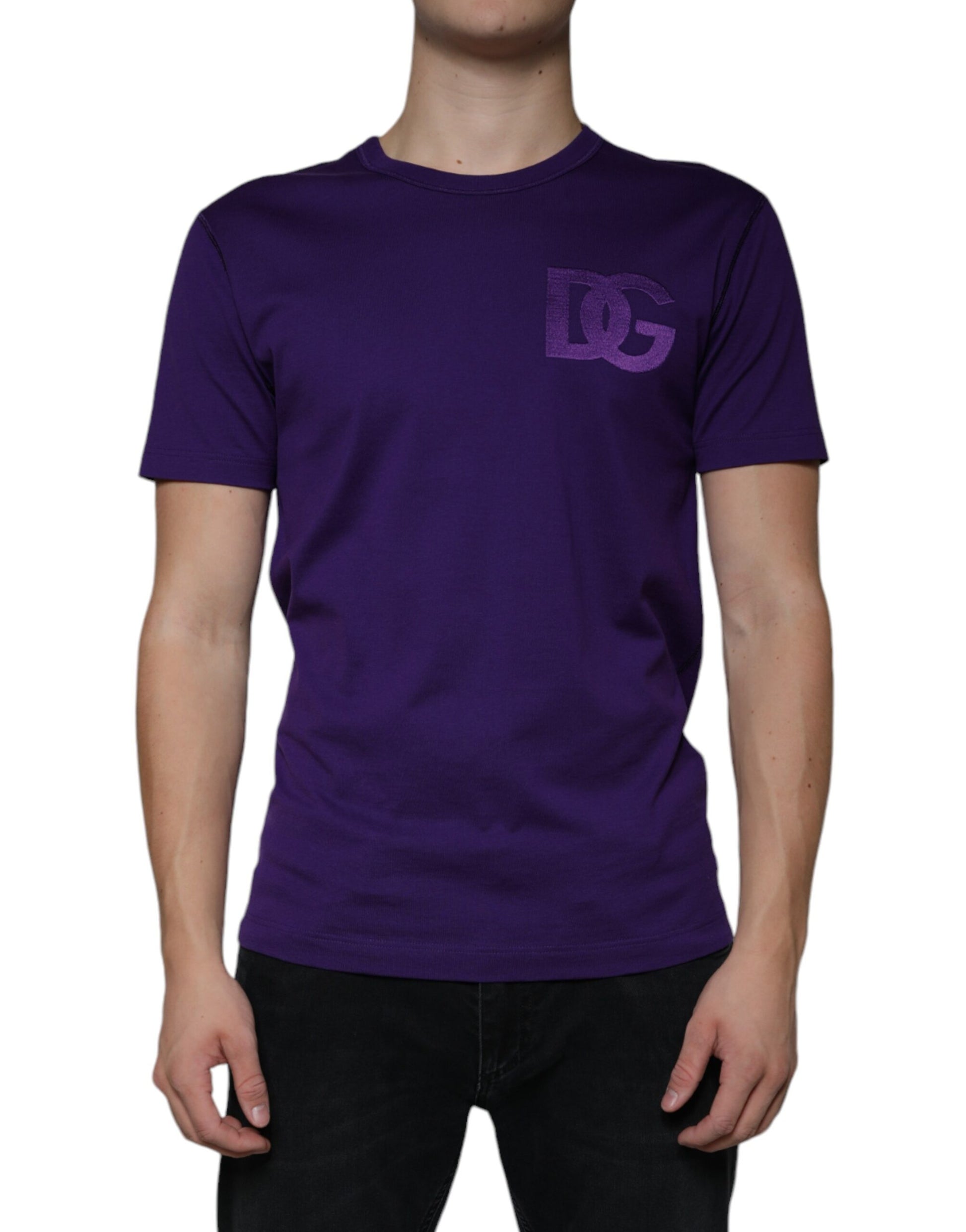 Camiseta de cuello redondo de algodón con logotipo DG en color morado