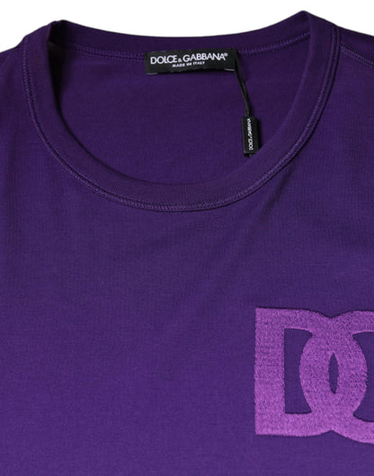 Camiseta de cuello redondo de algodón con logotipo DG en color morado