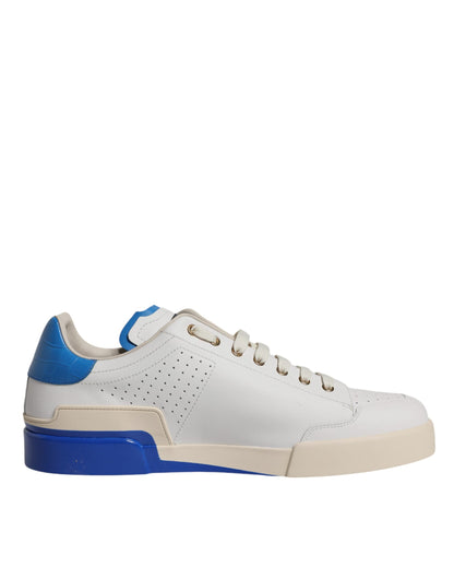 White Blue Perforated Low Top Sneakers Shoes