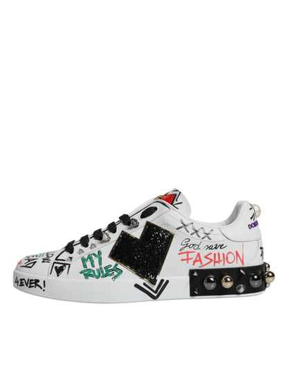 White Heart Studded Low Top Sneakers Shoes