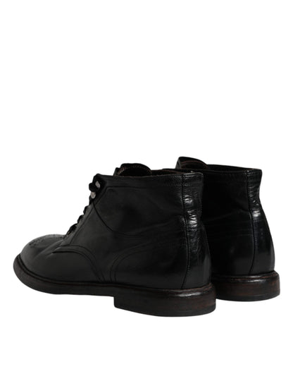 Botas cortas de cuero negro para hombre con cordones