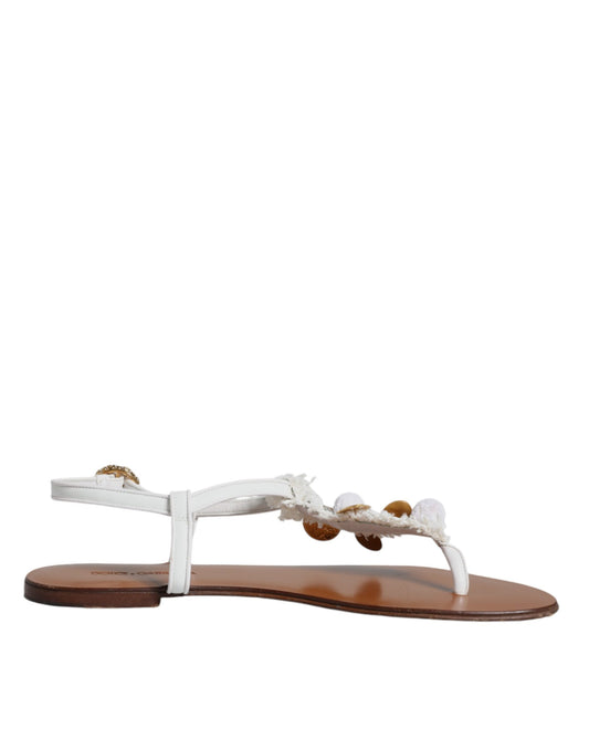 Chanclas Sandalias Zapatos Monedas Cuero Blanco