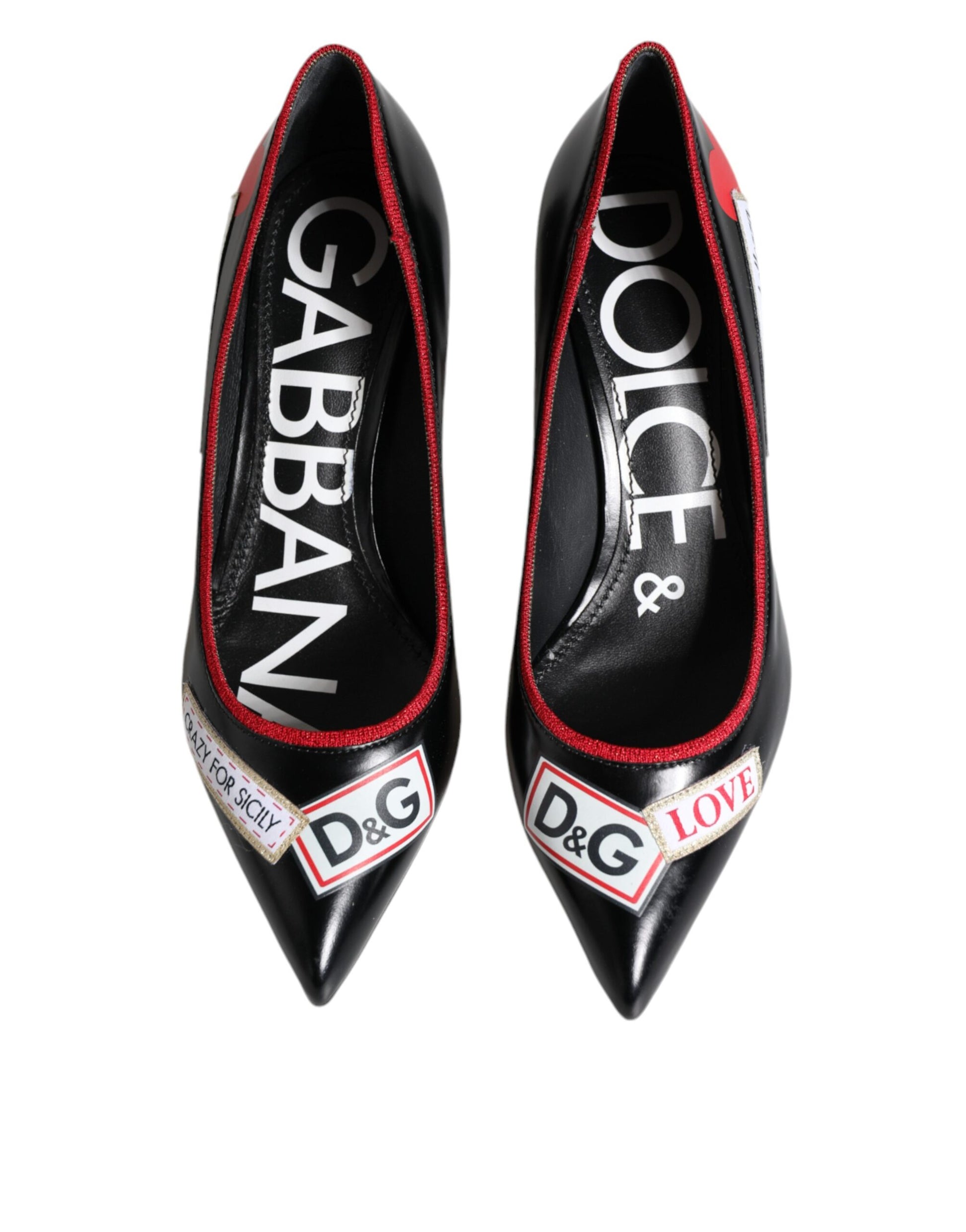 Schwarze Pumps aus Leder mit Logo-Print