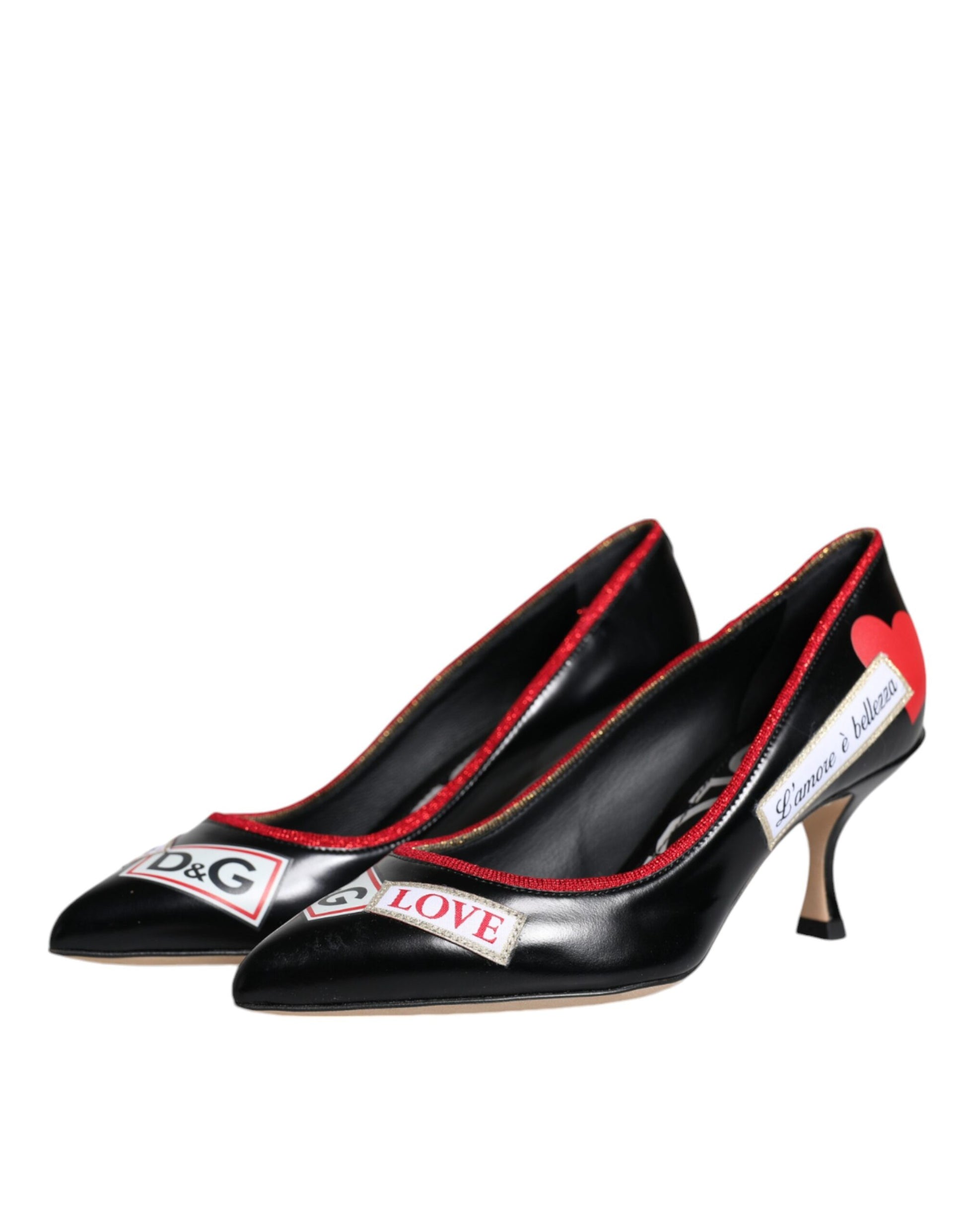 Schwarze Pumps aus Leder mit Logo-Print