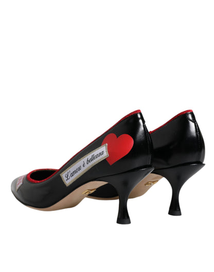 Schwarze Pumps aus Leder mit Logo-Print