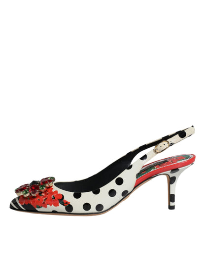 Mehrfarbige Slingback-Schuhe aus Leder mit Kristallabsatz