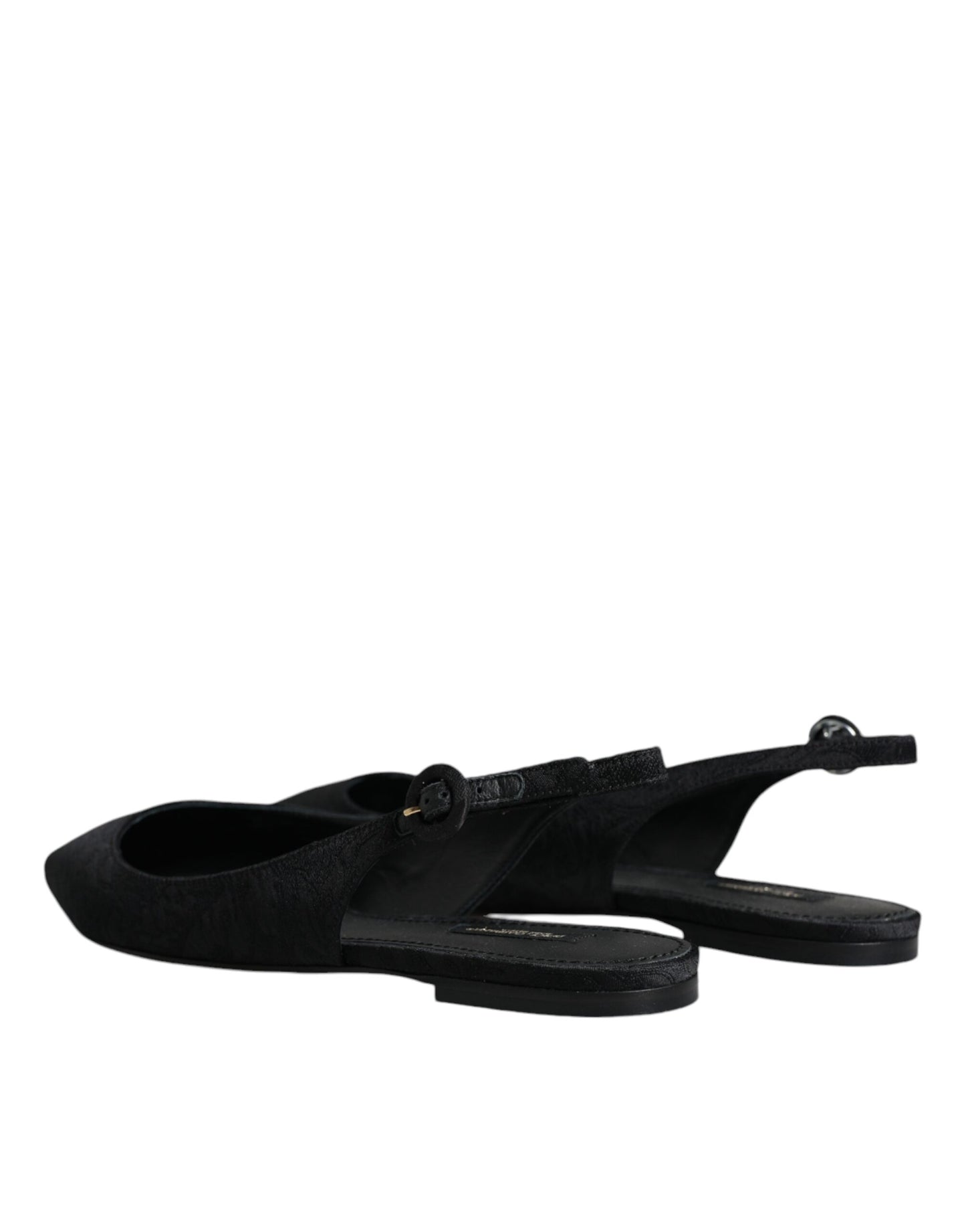 Schwarze Brokat-Flachschuhe, Sandalen, Slingback-Schuhe