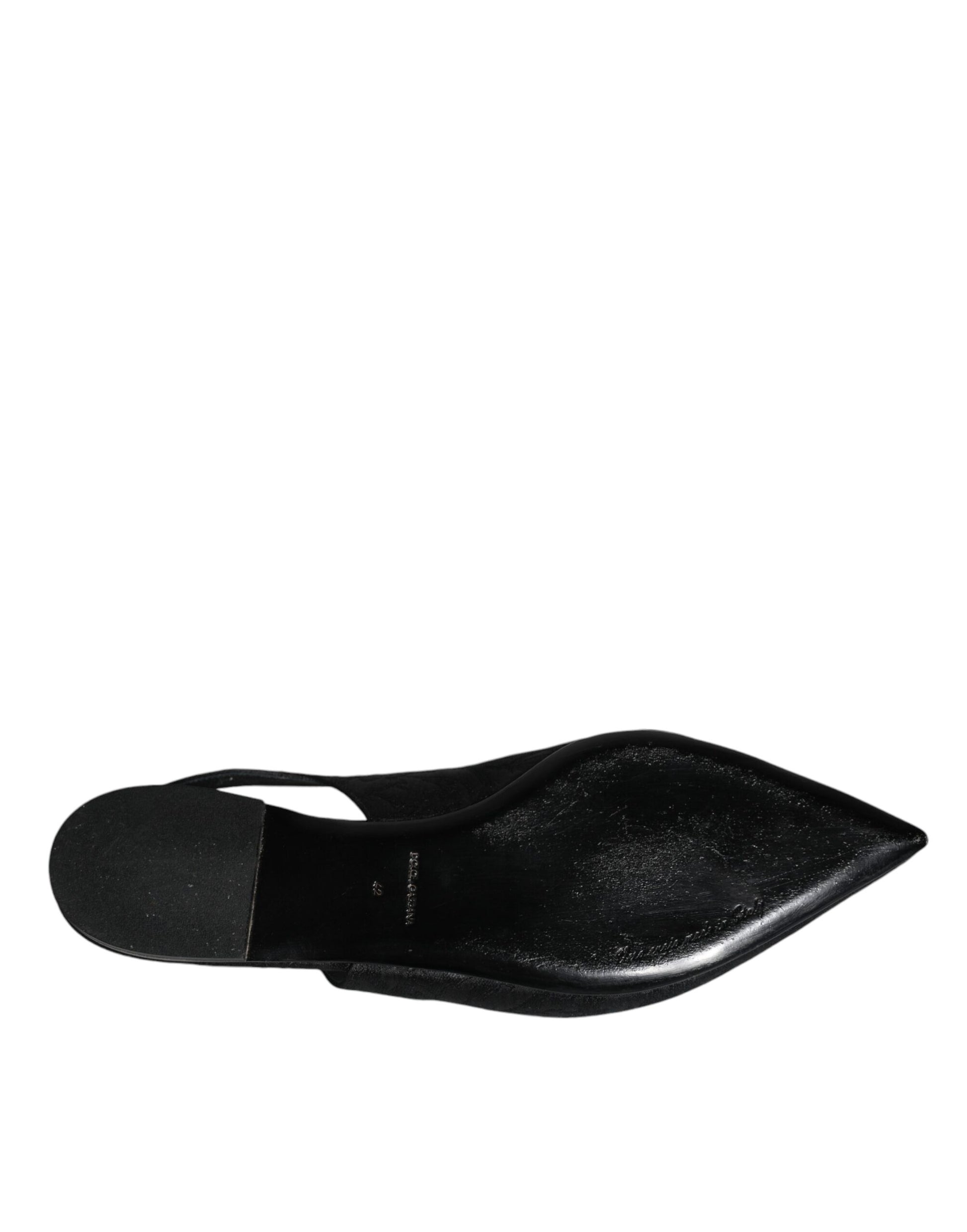 Schwarze Brokat-Flachschuhe, Sandalen, Slingback-Schuhe