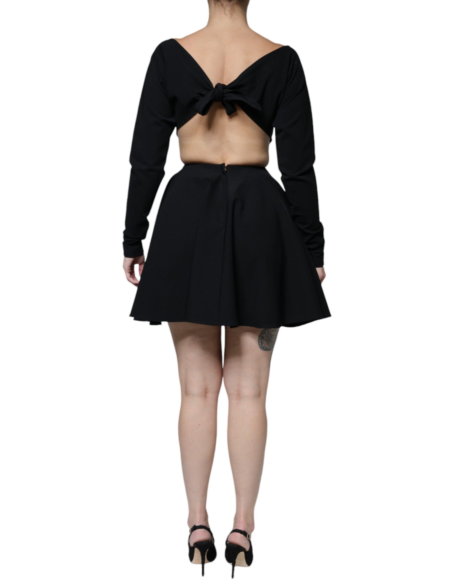 Black Viscose Cut Out A-line Long Sleeves Mini Dress