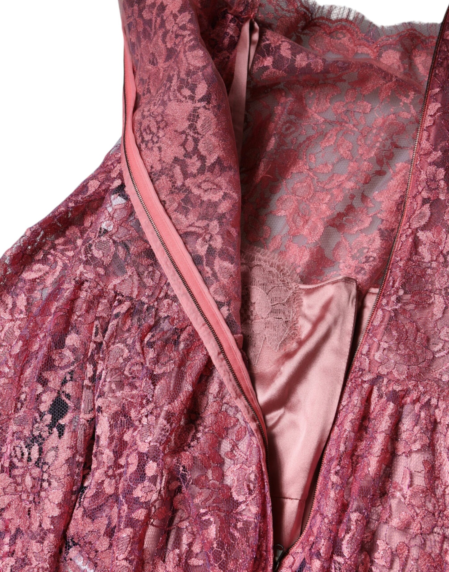 Fuchsia Floral Lace Long Sleeve Maxi Dress