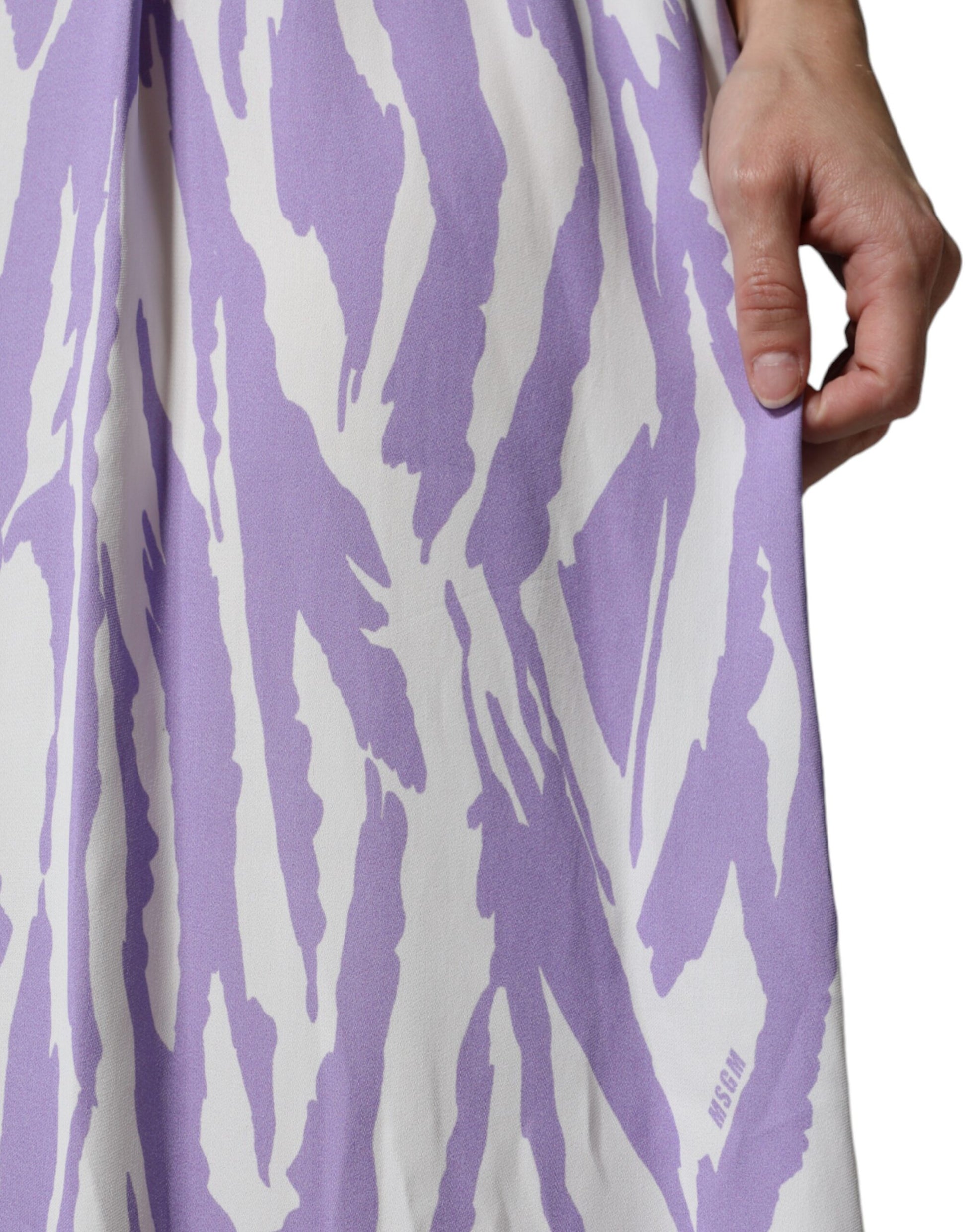 White Purple Patterned Viscose Short Sleeves Maxi Dress