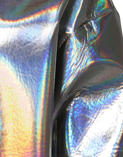 Silver Iridescent Full Zip Men Bomber Jacket