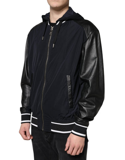 Black Hooded Full Zip Men Bomber Jacket