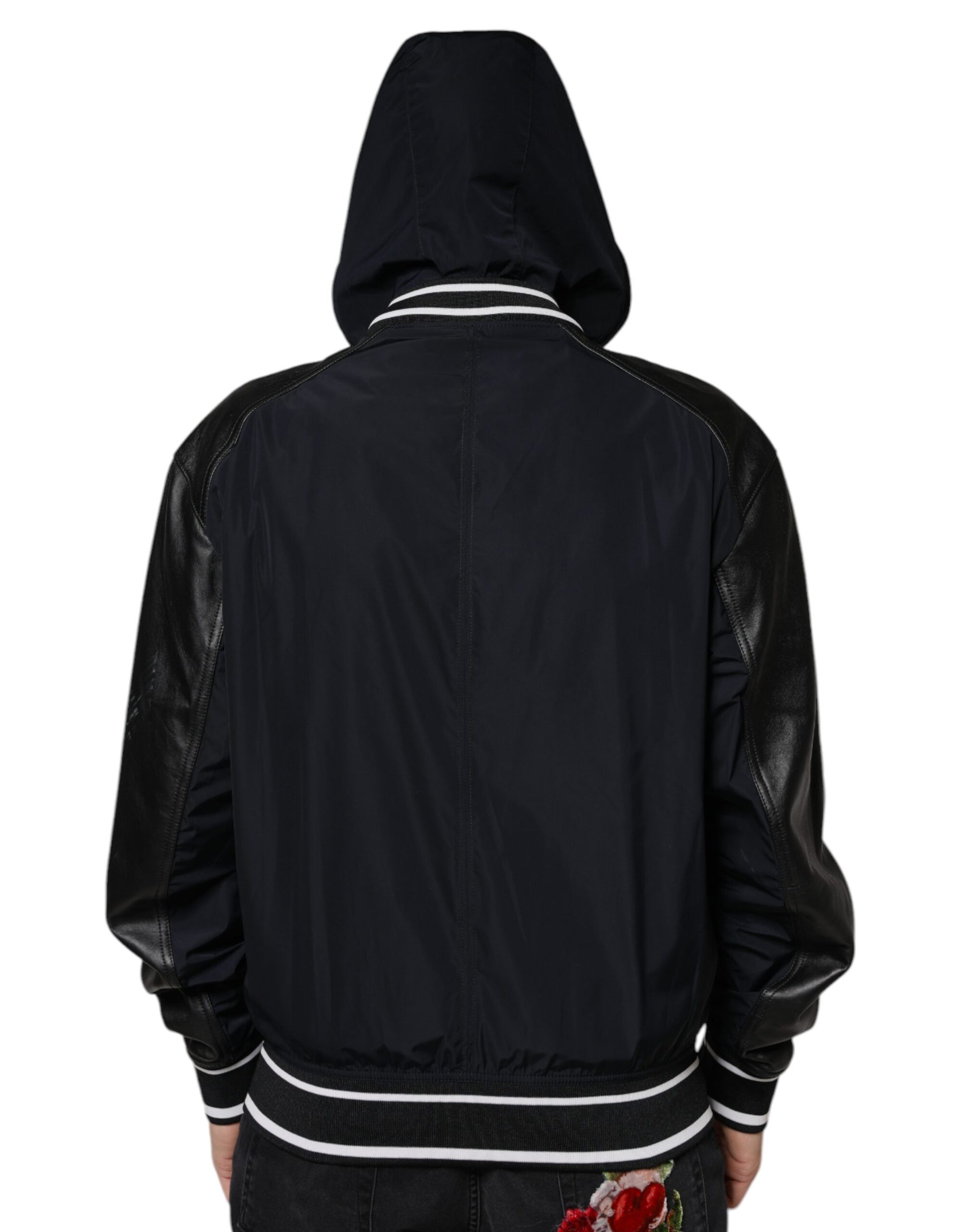 Black Hooded Full Zip Men Bomber Jacket