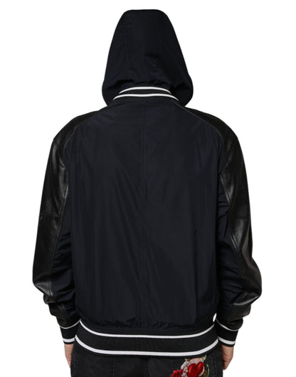 Black Hooded Full Zip Men Bomber Jacket