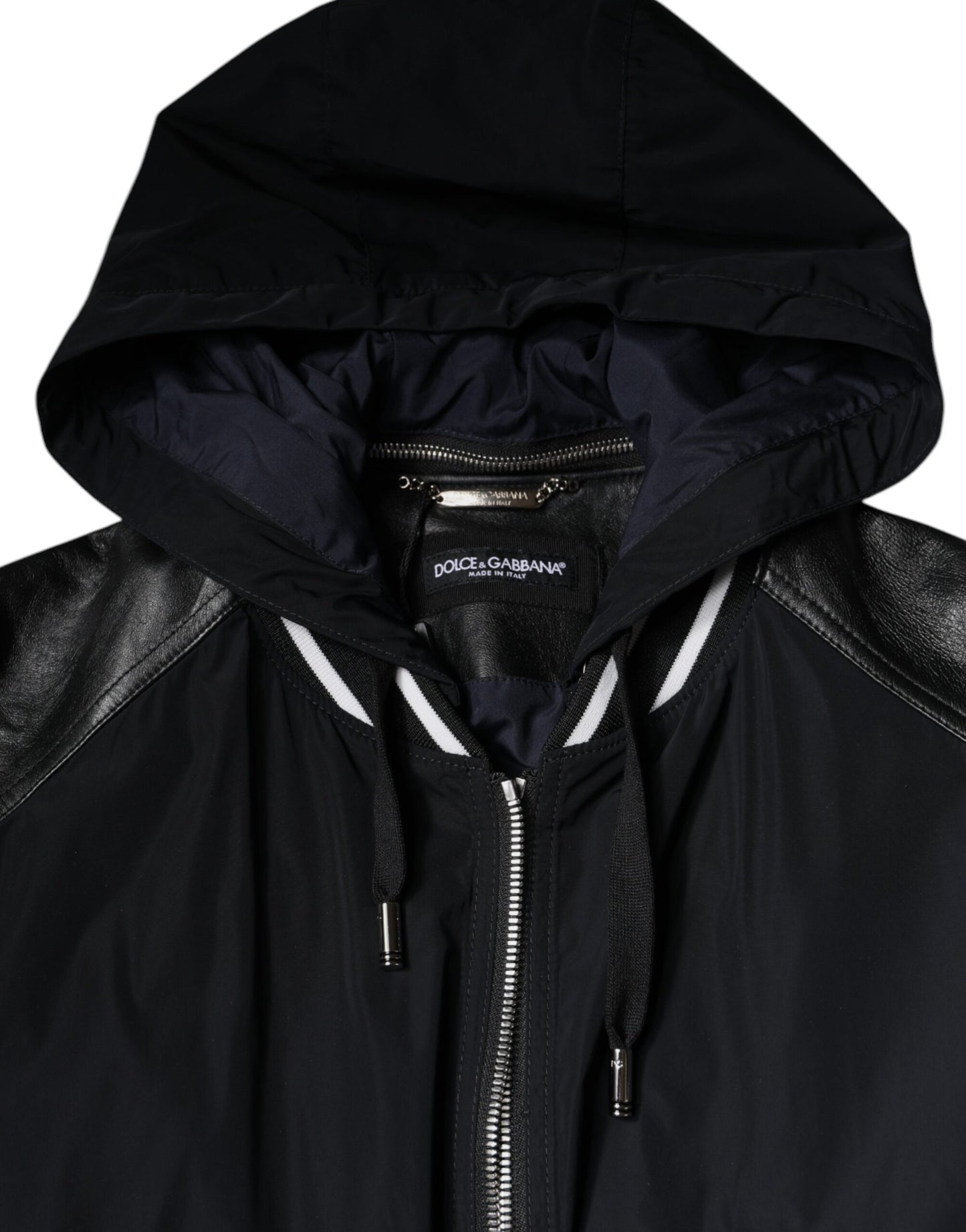 Black Hooded Full Zip Men Bomber Jacket