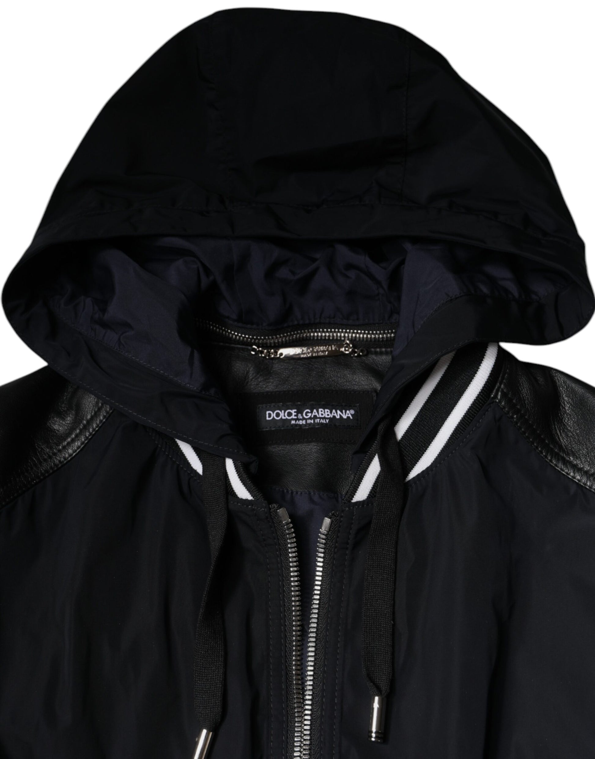 Black Hooded Full Zip Men Bomber Jacket