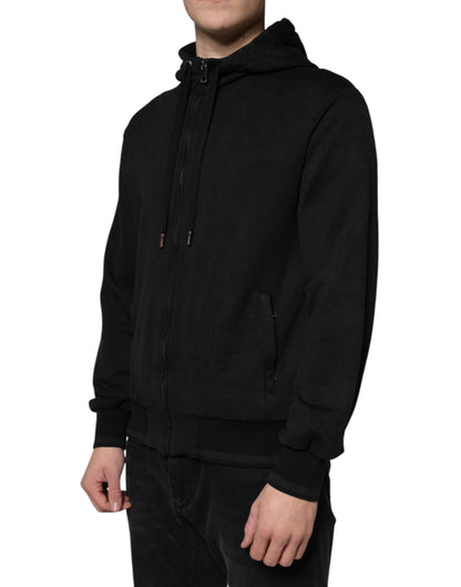 Black Cotton Full Zip Hooded Bomber Jacket