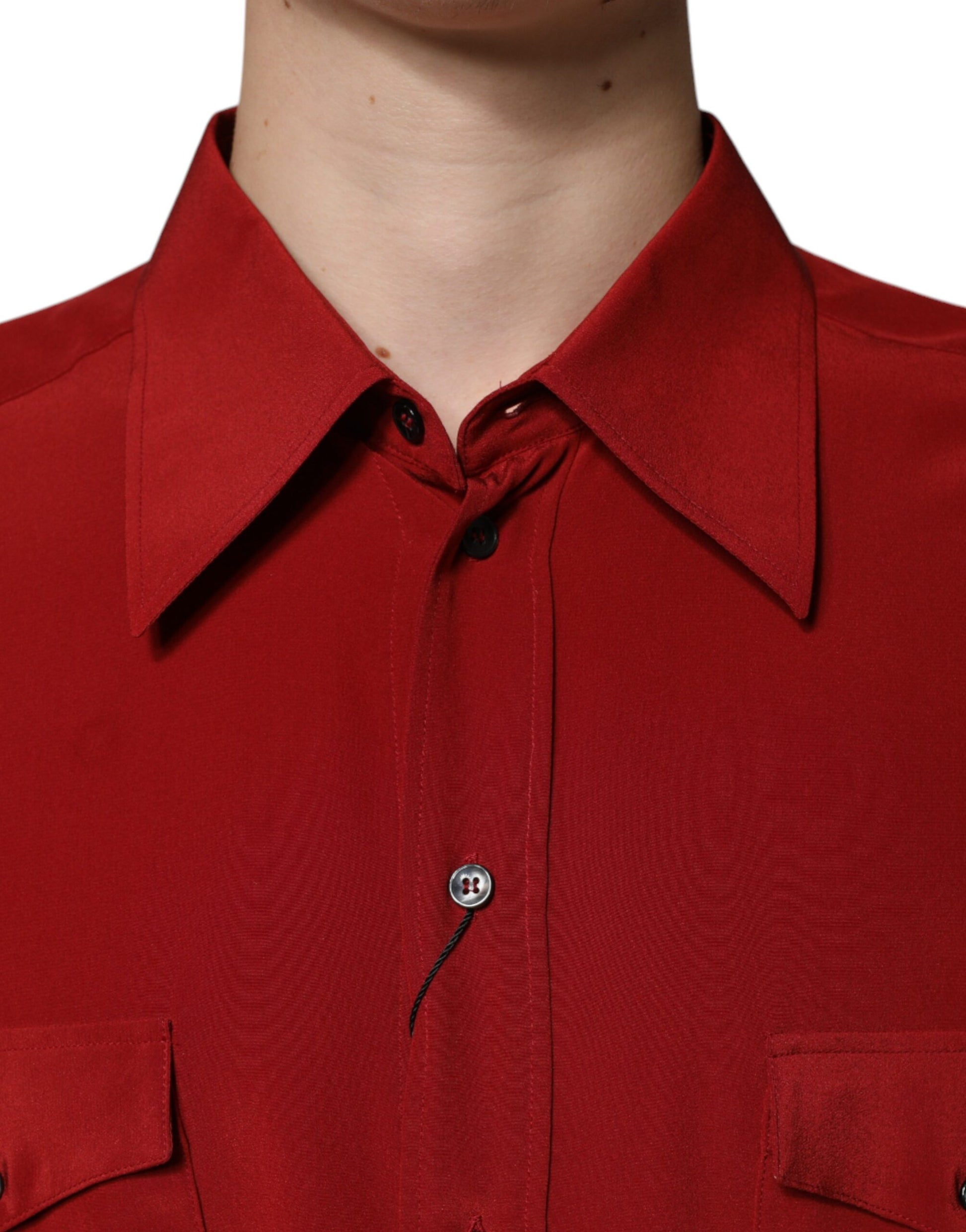 Red Pink Silk Collared Button Down Shirt