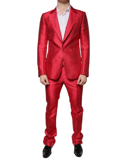 Red Polyester Single Breasted Formal Suit