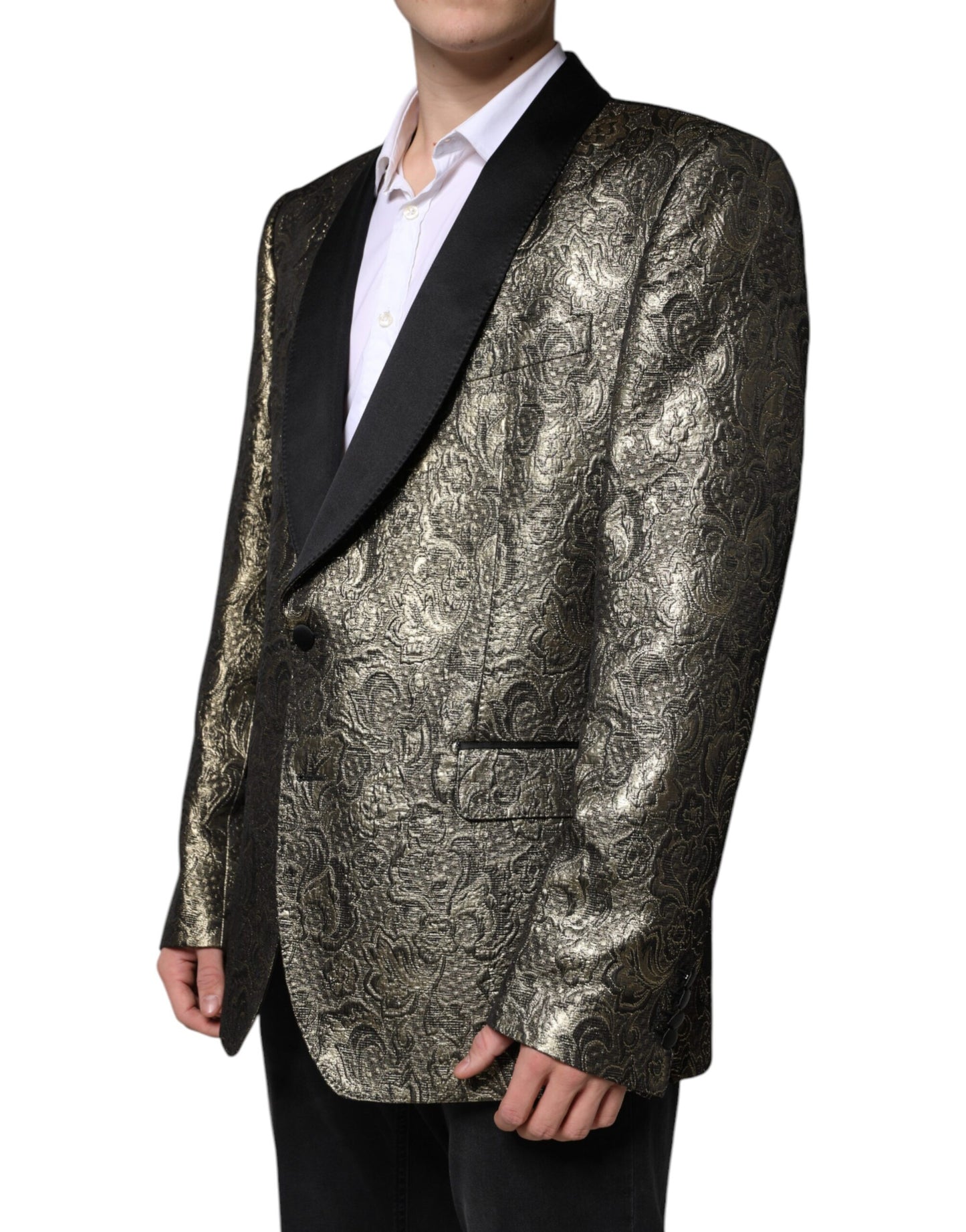 Gold SICILIA Jacquard Single Breasted Coat Blazer