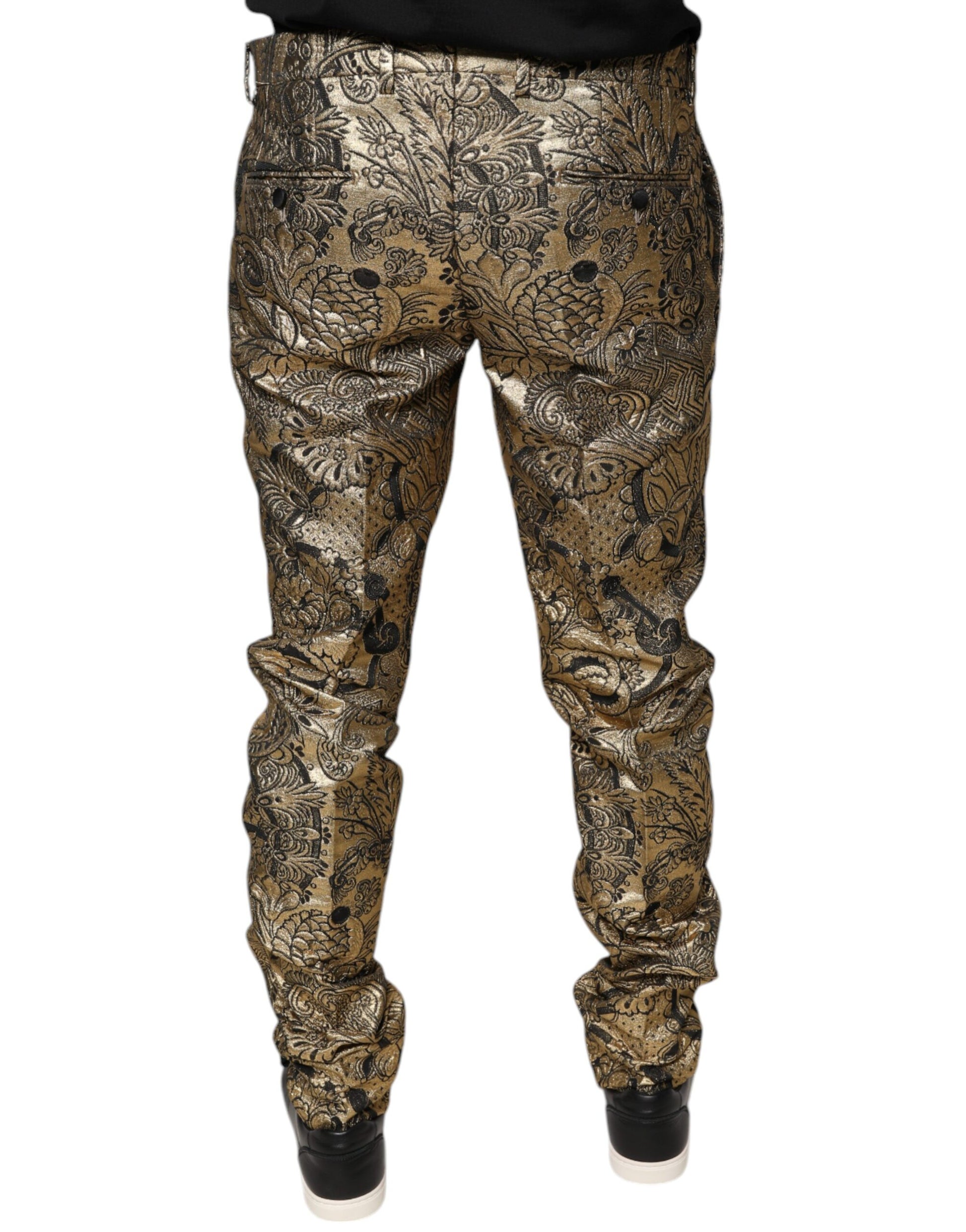 Gold Floral Jacquard Men Dress Pants