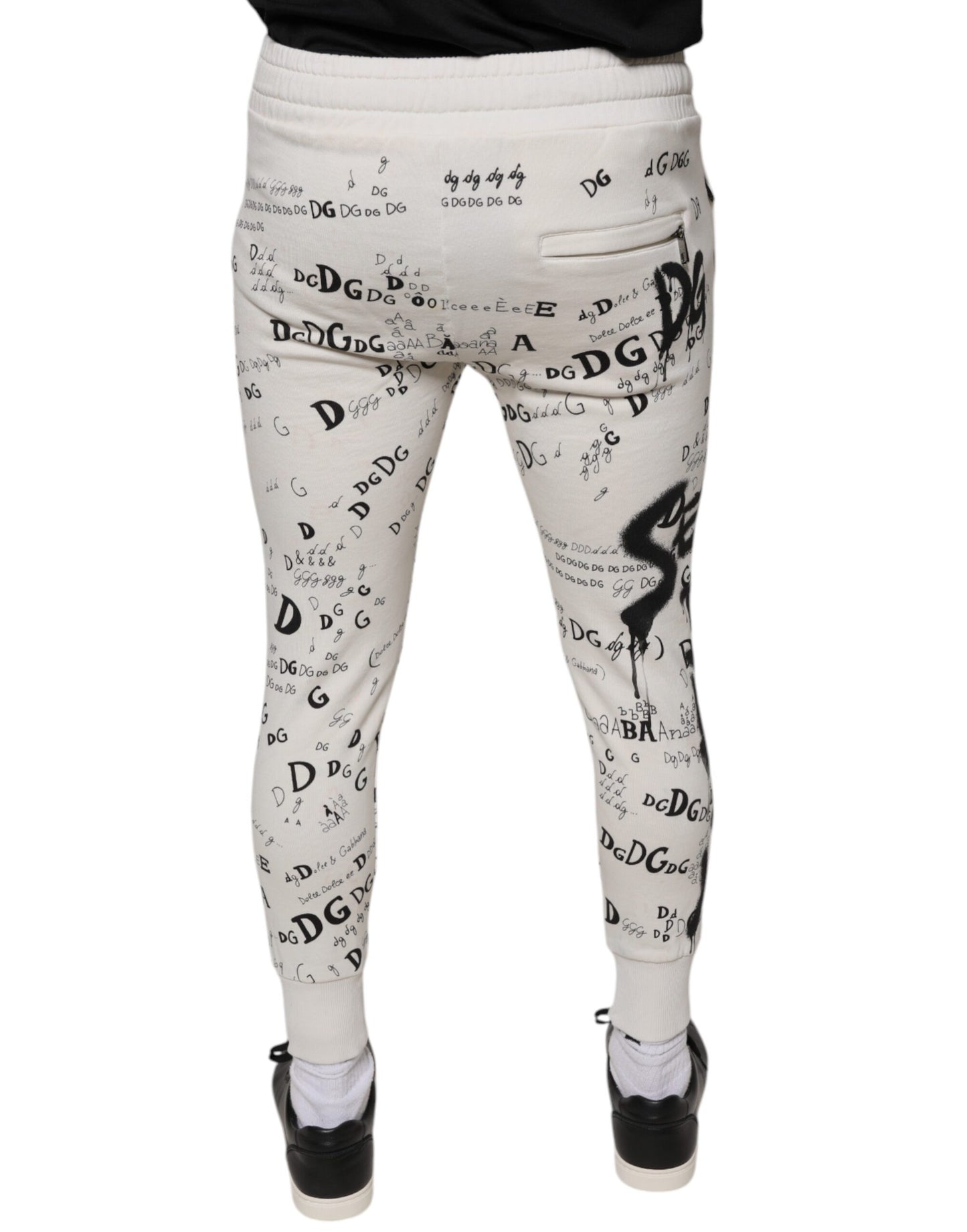 White Printed Cotton Jogger Sweatpants Pants