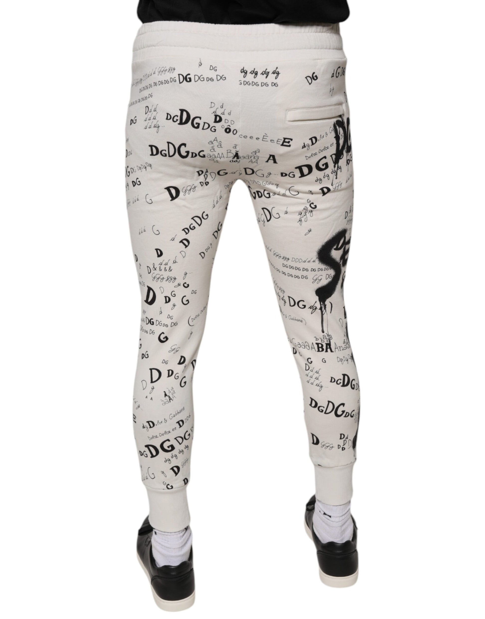 White Printed Cotton Jogger Sweatpants Pants