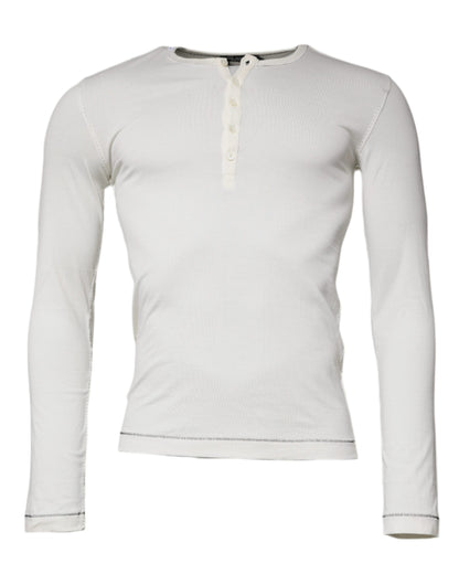 White Round Neck Buttoned Pullover Sweater