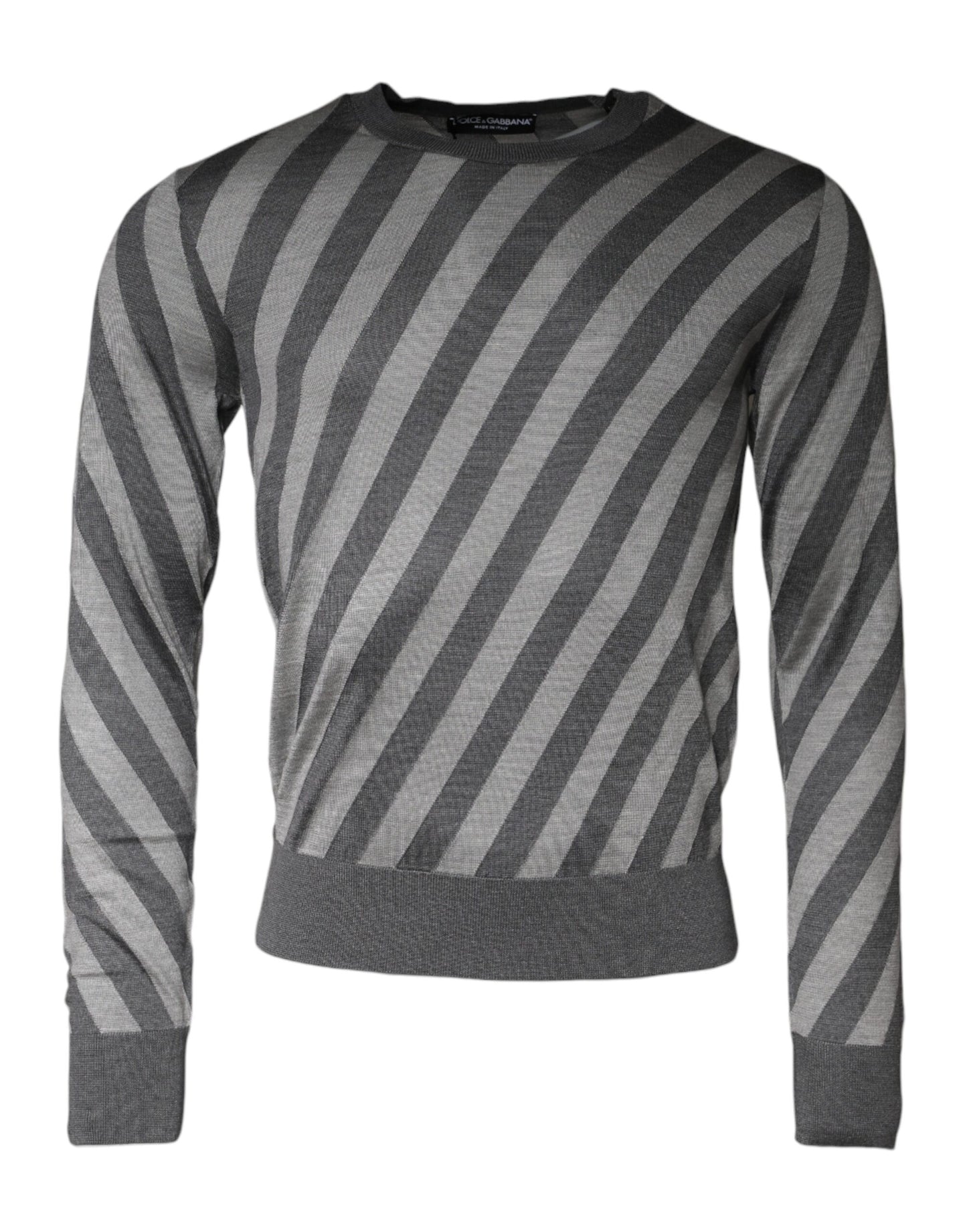 Gray Stripes Long Sleeve Round Neck Pullover Sweater