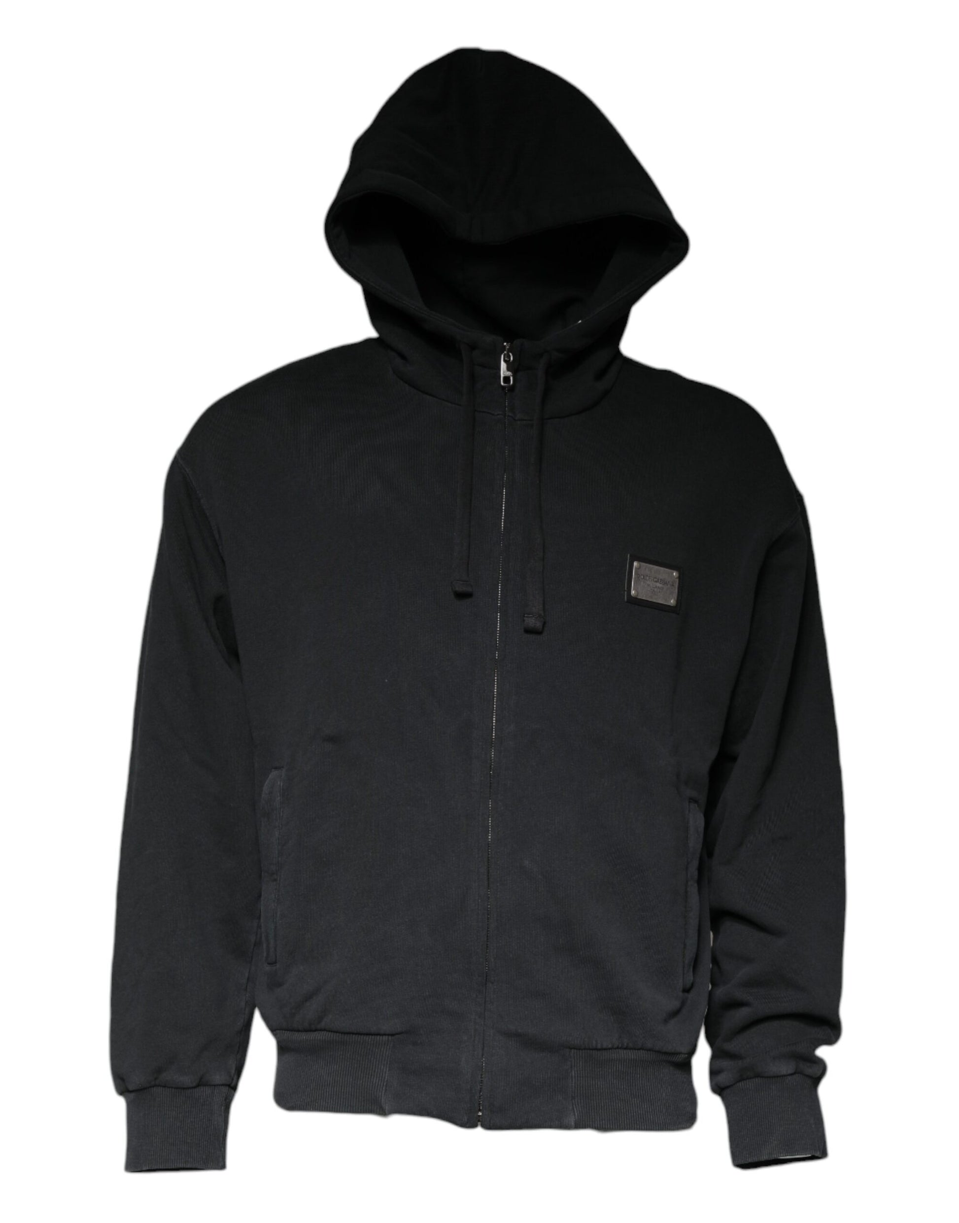 Black Logo Plaque Hooded Full Zip Sweater