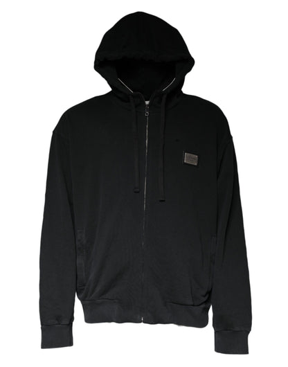 Black Logo Plaque Hooded Full Zip Sweater