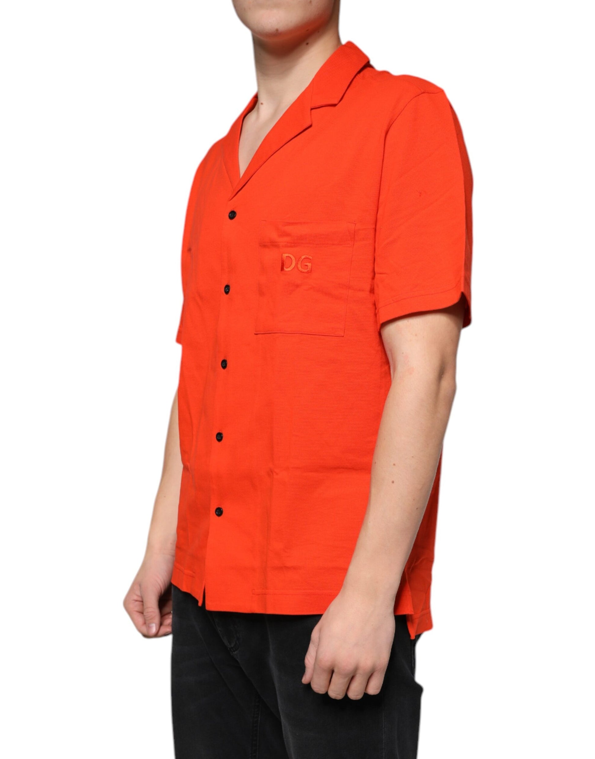 Orange Cotton Button Down Casual Polo Shirt