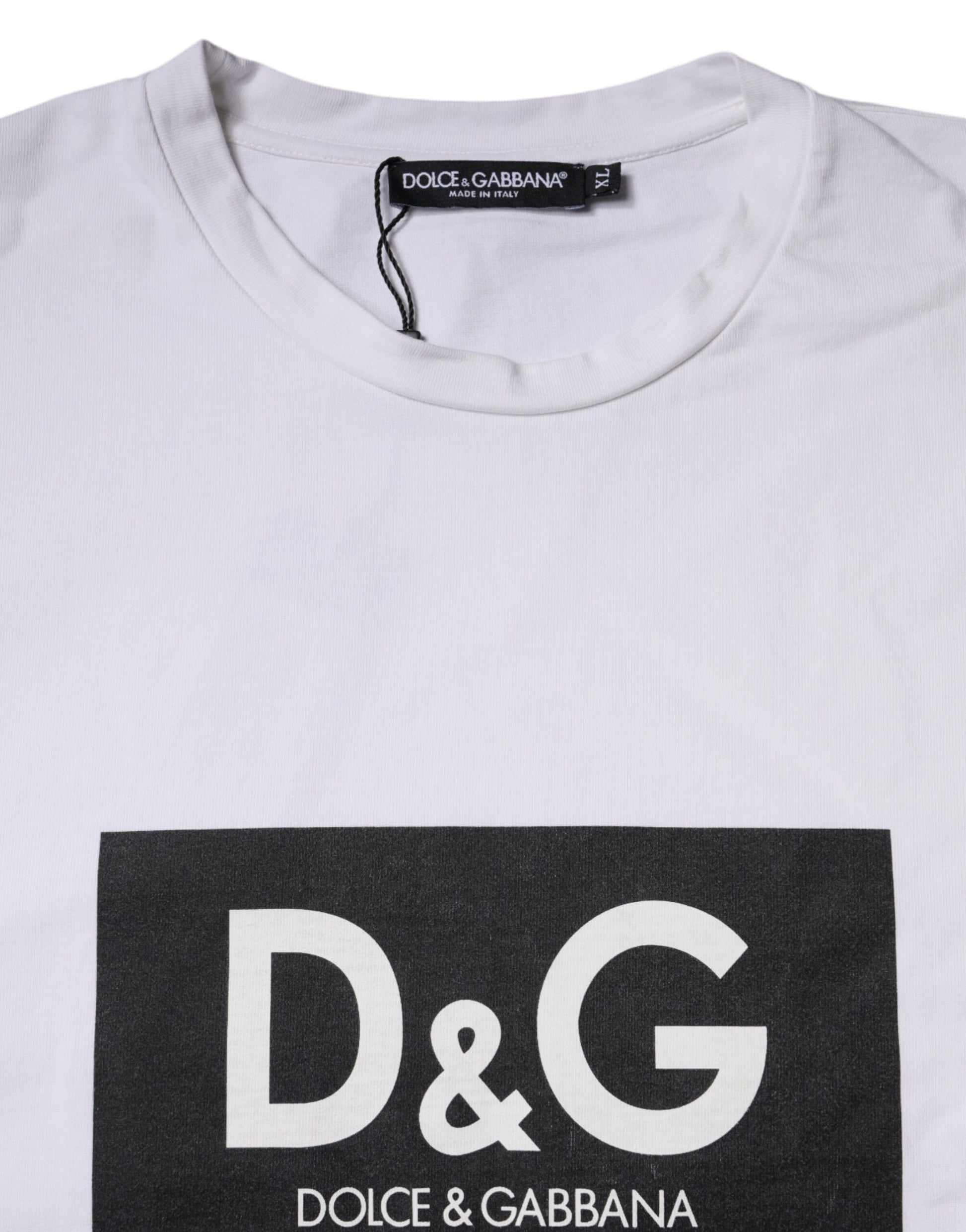 White Logo Print Cotton Crew Neck T-shirt