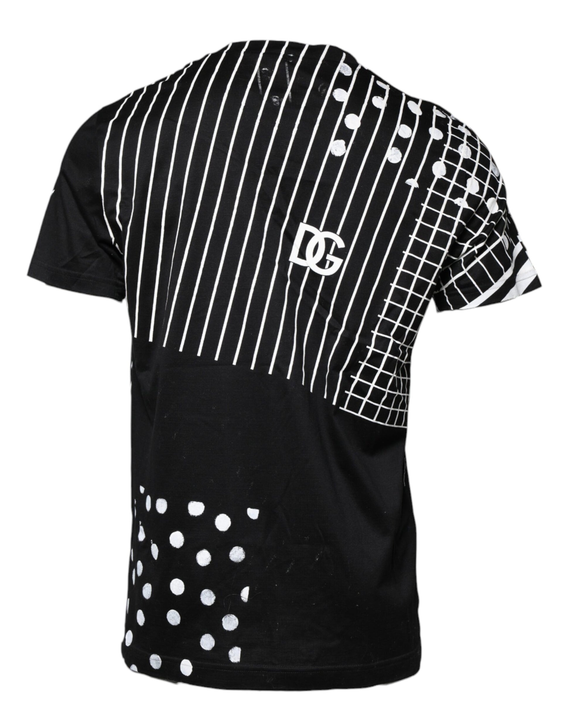 Black Cotton Polka Dots Round Neck T-shirt