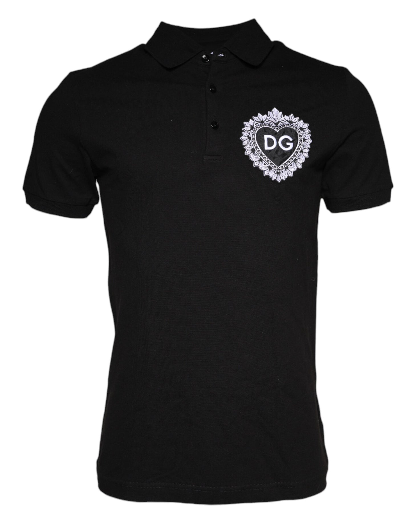 Black DG Heart Cotton Collared Polo T-shirt