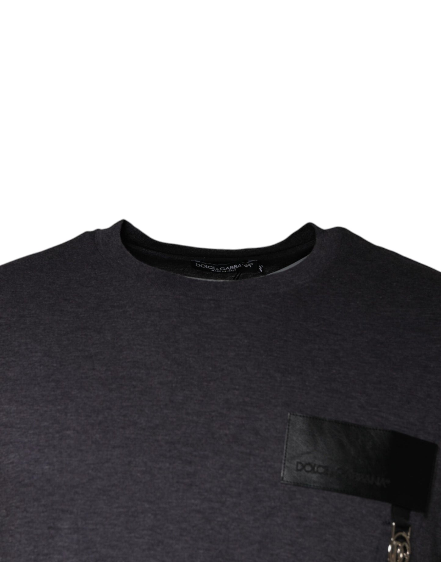 Gray Logo Patch Cotton Crew Neck T-shirt