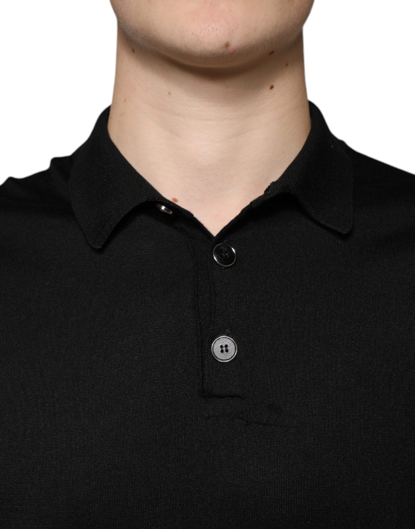 Black Silk Short Sleeves Men Polo T-shirt