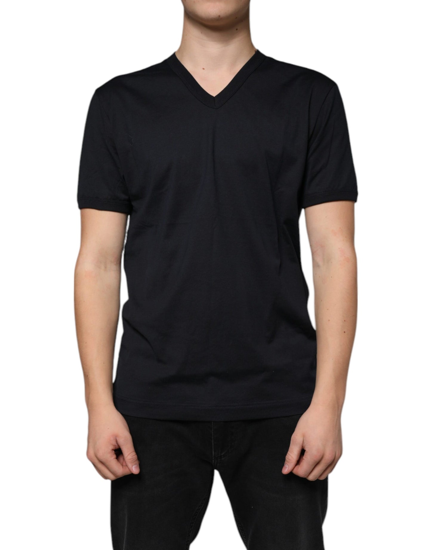 Black Logo Cotton Vneck Short Sleeve T-shirt