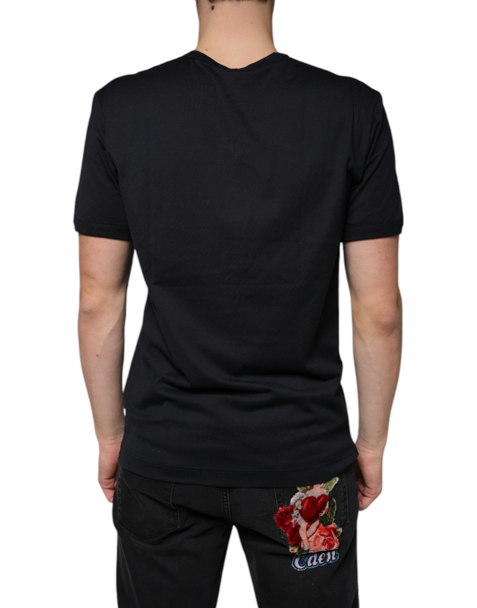 Black Logo Cotton Vneck Short Sleeve T-shirt