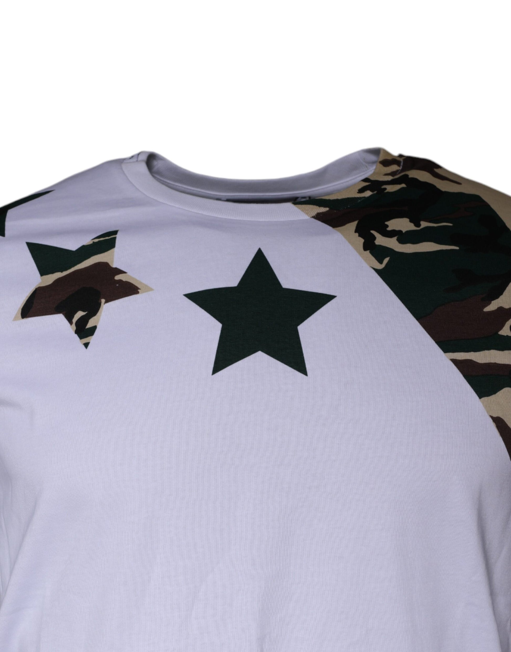 White Camouflage Stars Crew Neck T-shirt