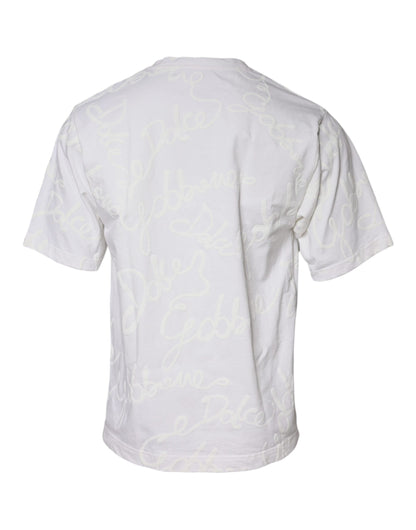 White Logo Print Cotton Crew Neck T-shirt