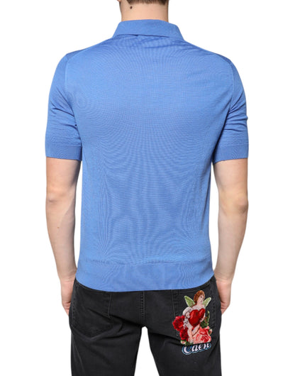 Blue Cashmere Short Sleeves Men Polo T-shirt