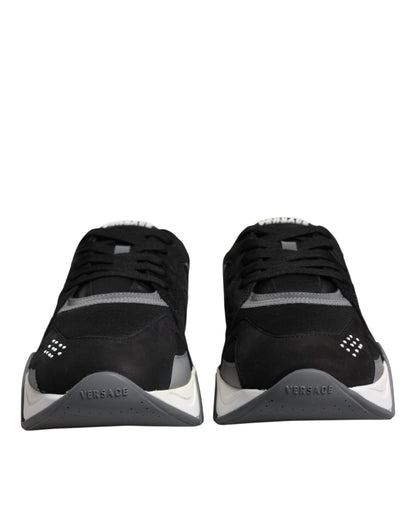 Black Leather Neoprene Chunky Low Top Sneakers Squalo Shoes