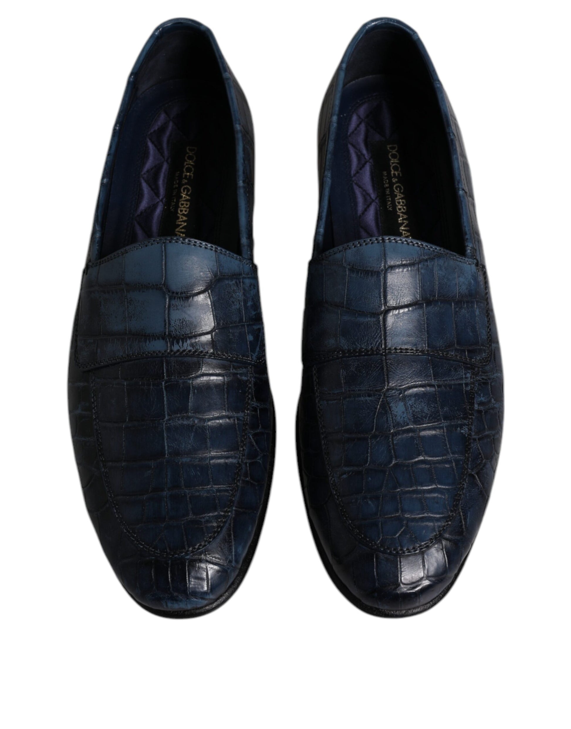 Blue Exotic Leather Moccasin Slip On Shoes