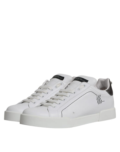 White Silver Leather Low Top Men Sneakers Shoes