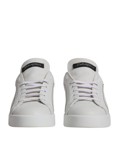 White Black Leather Low Top Men Sneakers Shoes